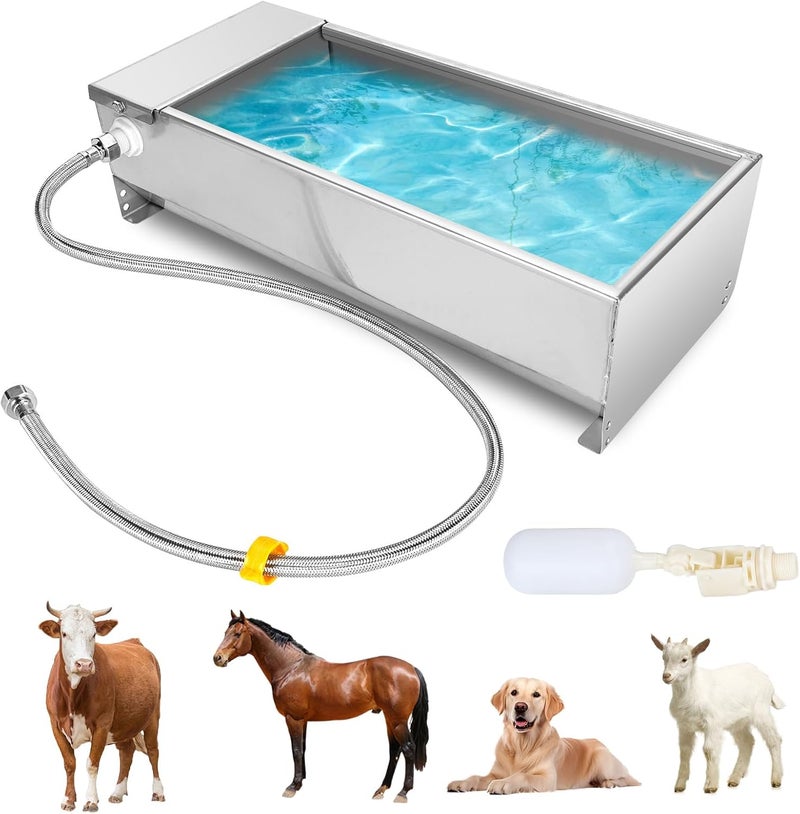 GOTOTOP Stainless Steel Cattle Drinking Bowl, Horse Cattle Drinker, Automatic Drinking Bowl with Hanging Float Valve, 7.5 Liters, Drinking Bowl for Horses, Cattle, Sheep, Dogs - Image 1